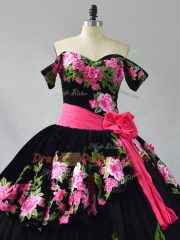 Dazzling Ball Gowns Sleeveless Black 15 Quinceanera Dress Brush Train Lace Up