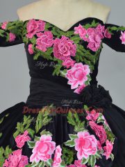 Dazzling Ball Gowns Sleeveless Black 15 Quinceanera Dress Brush Train Lace Up