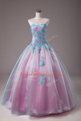 Classical Floor Length Ball Gowns Sleeveless Light Blue Vestidos de Quinceanera Lace Up