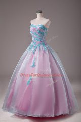 Classical Floor Length Ball Gowns Sleeveless Light Blue Vestidos de Quinceanera Lace Up