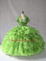 Simple Floor Length Ball Gowns Sleeveless Green Quinceanera Gown Lace Up