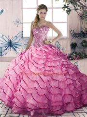 Floor Length Ball Gowns Sleeveless Pink 15 Quinceanera Dress Lace Up