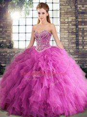 Rose Pink Sleeveless Tulle Lace Up 15th Birthday Dress for Military Ball and Sweet 16 and Quinceanera