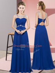 Hot Selling Royal Blue Backless Scoop Beading Prom Gown Chiffon Sleeveless