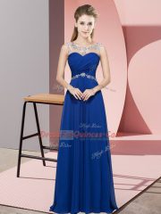 Hot Selling Royal Blue Backless Scoop Beading Prom Gown Chiffon Sleeveless