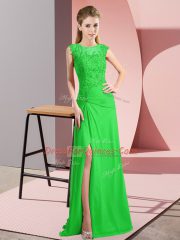 Green Scoop Neckline Beading Prom Gown Sleeveless Lace Up