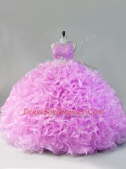 Dynamic Two Pieces Sweet 16 Dress Lilac Scoop Fabric With Rolling Flowers Sleeveless Floor Length Zipper