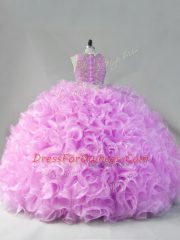 Dynamic Two Pieces Sweet 16 Dress Lilac Scoop Fabric With Rolling Flowers Sleeveless Floor Length Zipper