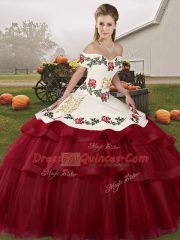 Gorgeous Sleeveless Brush Train Lace Up Embroidery and Ruffled Layers Quinceanera Gown