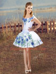 High Quality Satin Sleeveless Mini Length Prom Dresses and Embroidery