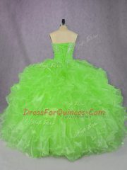 Exceptional Ball Gowns Organza Strapless Sleeveless Beading and Ruffles Floor Length Lace Up Vestidos de Quinceanera