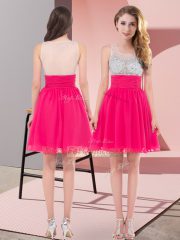 Hot Pink Sleeveless Mini Length Beading Side Zipper Dama Dress for Quinceanera