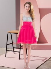 Hot Pink Sleeveless Mini Length Beading Side Zipper Dama Dress for Quinceanera