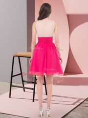 Hot Pink Sleeveless Mini Length Beading Side Zipper Dama Dress for Quinceanera
