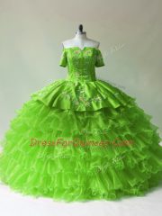 Popular Quinceanera Gowns Sweet 16 and Quinceanera with Embroidery and Ruffled Layers Off The Shoulder Sleeveless Lace Up