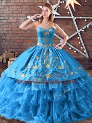 Admirable Sleeveless Embroidery and Ruffled Layers Lace Up Sweet 16 Dress