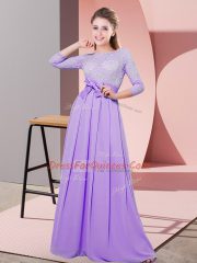 Lavender Dama Dress for Quinceanera Wedding Party with Lace and Belt Scoop 3 4 Length Sleeve Side Zipper