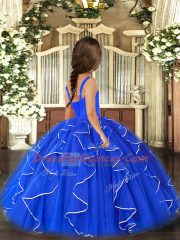Pretty Sleeveless Floor Length Ruffles Lace Up Kids Pageant Dress with Royal Blue