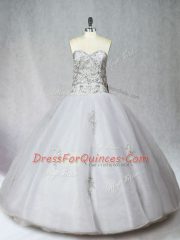 Floor Length Ball Gowns Sleeveless White Quinceanera Dresses Zipper