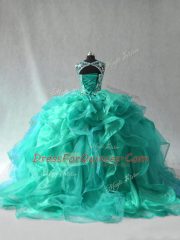 Luxurious Organza Sleeveless Floor Length Quinceanera Gown and Beading and Ruffles