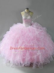 Captivating Sleeveless Lace Up Floor Length Beading and Ruffles 15th Birthday Dress