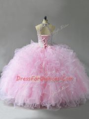 Captivating Sleeveless Lace Up Floor Length Beading and Ruffles 15th Birthday Dress
