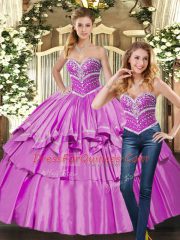 Dynamic Lilac Lace Up 15 Quinceanera Dress Beading Sleeveless Floor Length