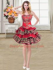 Sweetheart Sleeveless Taffeta Prom Dress Embroidery and Ruffled Layers Lace Up