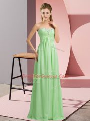 Apple Green Sleeveless Beading Floor Length Dress for Prom
