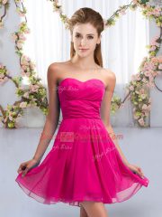 Fantastic Fuchsia Chiffon Lace Up Quinceanera Dama Dress Sleeveless Mini Length Ruching