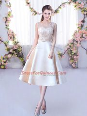 Champagne Vestidos de Damas Wedding Party with Lace and Belt Scoop Sleeveless Lace Up