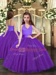 Cute Sleeveless Lace Up Floor Length Ruching Pageant Dress for Girls