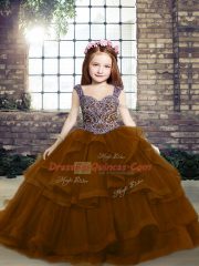 Brown Straps Lace Up Beading Little Girls Pageant Dress Wholesale Sleeveless