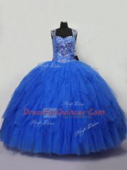 Hot Sale Floor Length Ball Gowns Sleeveless Blue Quinceanera Gown Lace Up