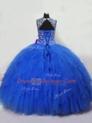 Hot Sale Floor Length Ball Gowns Sleeveless Blue Quinceanera Gown Lace Up