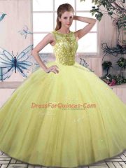 Tulle Sleeveless Floor Length Quince Ball Gowns and Beading