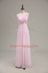 Baby Pink One Shoulder Neckline Ruching Dress for Prom Sleeveless Zipper