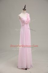 Baby Pink One Shoulder Neckline Ruching Dress for Prom Sleeveless Zipper