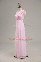 Baby Pink One Shoulder Neckline Ruching Dress for Prom Sleeveless Zipper