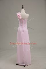 Baby Pink One Shoulder Neckline Ruching Dress for Prom Sleeveless Zipper