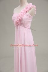Baby Pink One Shoulder Neckline Ruching Dress for Prom Sleeveless Zipper
