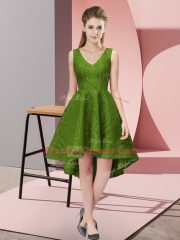 Top Selling A-line Lace V-neck Sleeveless Lace High Low Zipper Dama Dress