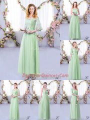 Apple Green Empire Off The Shoulder Half Sleeves Tulle Floor Length Side Zipper Lace and Belt Quinceanera Dama Dress