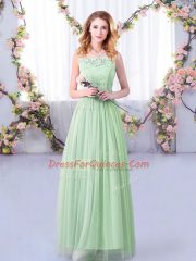 Apple Green Empire Off The Shoulder Half Sleeves Tulle Floor Length Side Zipper Lace and Belt Quinceanera Dama Dress