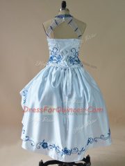 Noble Halter Top Sleeveless Satin and Organza Prom Evening Gown Embroidery and Ruffles Lace Up