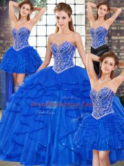 Sweet Floor Length Royal Blue Quince Ball Gowns Sweetheart Sleeveless Lace Up