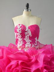 Sweetheart Sleeveless 15 Quinceanera Dress Appliques and Ruffles Hot Pink Organza