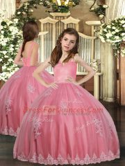 Watermelon Red Sleeveless Appliques Floor Length Little Girls Pageant Dress Wholesale