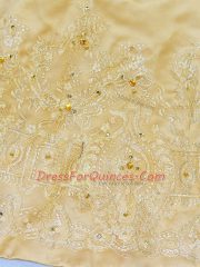 Gold Sequined Lace Up 15th Birthday Dress Court Train Beading and Appliques