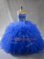 Floor Length Royal Blue Sweet 16 Dress Sweetheart Sleeveless Lace Up